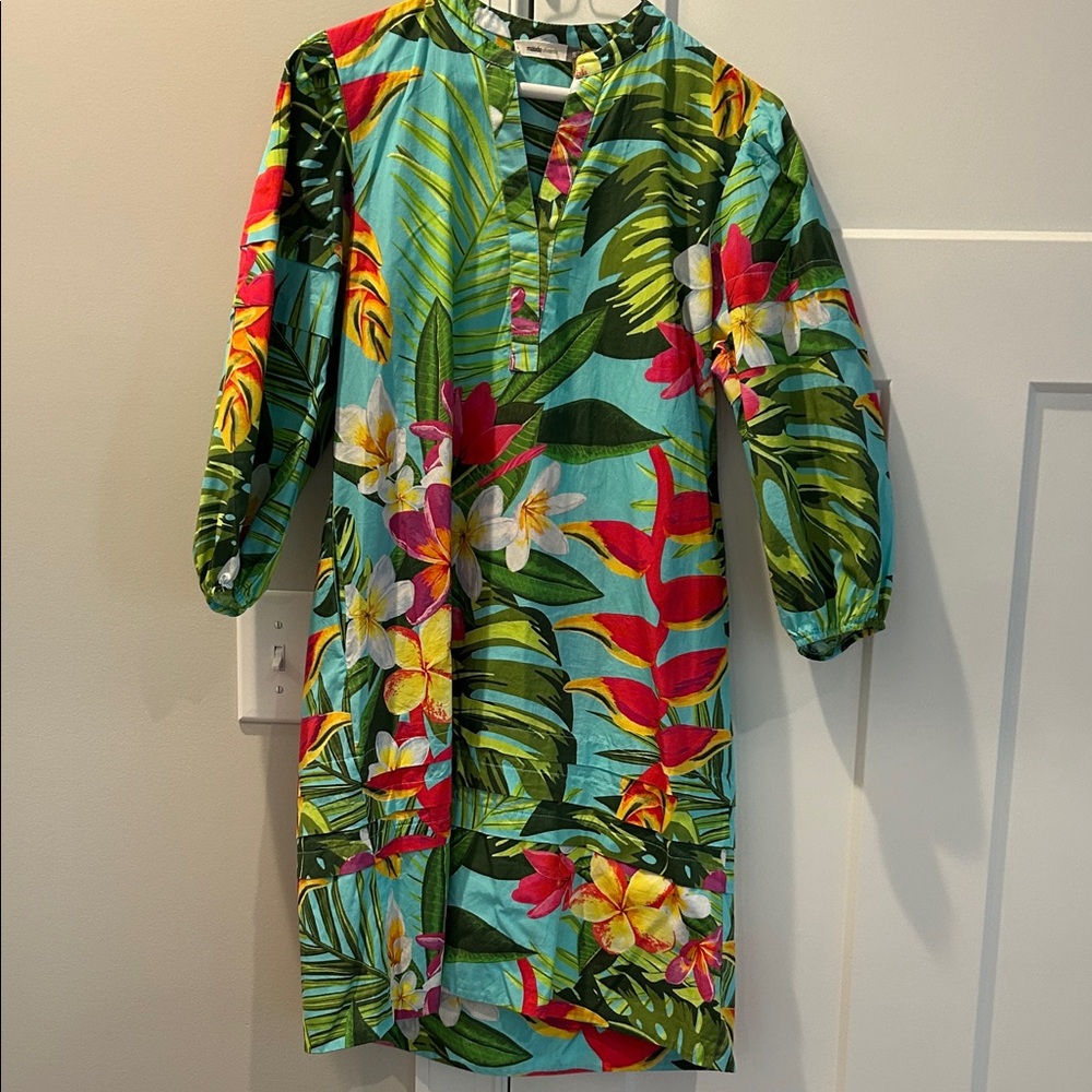 Tropical Floral Mini Dress - Aqua